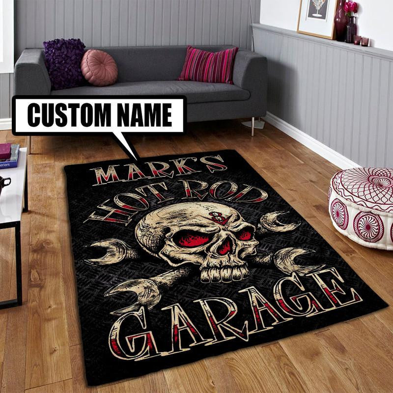 Personalized Hot Rod Garage Rug Living Room Rugs, Bedroom Rugs, Kitchen Rugs