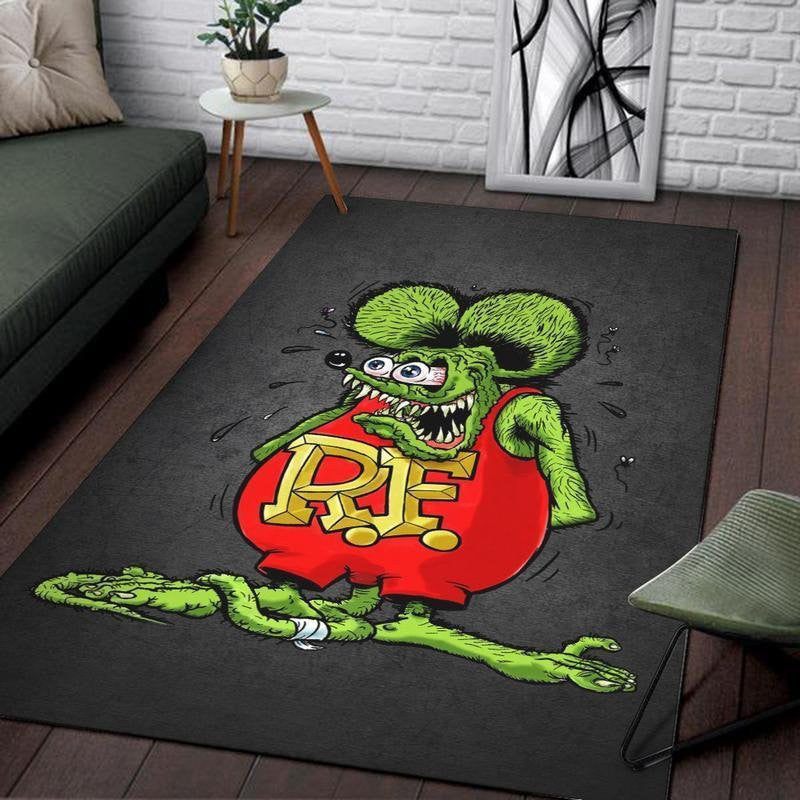 Hotrod Area Rug Carpet Vintage Home Decor Gift Idea Rat Fink Hot Rod Muscle Car