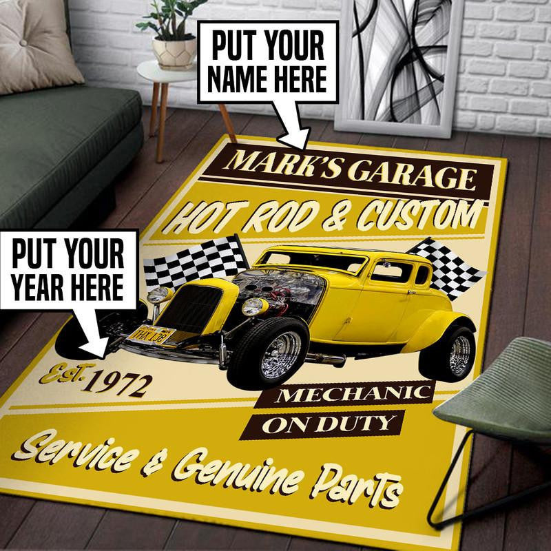 Personalized Garage Hot Rod And Custom Area Rug Carpet Vintage Home Decor Gift Idea