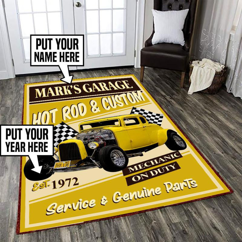 Personalized Garage Hot Rod And Custom Area Rug Carpet Vintage Home Decor Gift Idea