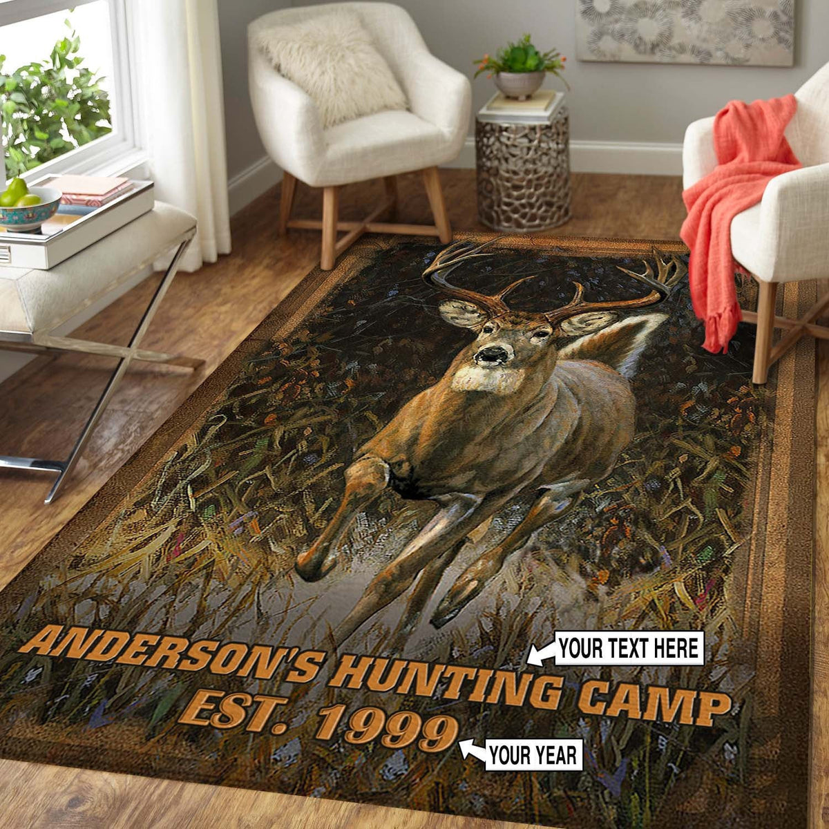 Personalized Whitetail Deer Hunting Area Rug Washable Rugs Carpet