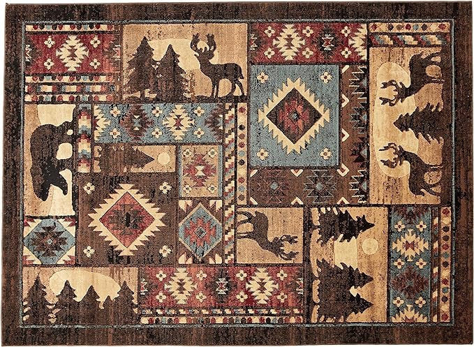 Home Dynamix Buffalo Bear Rustic Print Area Rug For Living Room Lodge Native Cabin Rugs