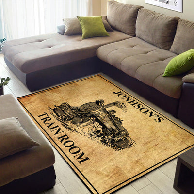 Personalized Train Room Steam Locomotive Area Rug