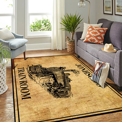 Personalized Train Room Steam Locomotive Area Rug
