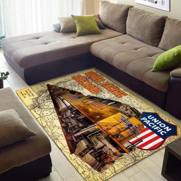 Retro Union Pacific Railroad Railway Train Area Rug Gift Idea For Train Lovers