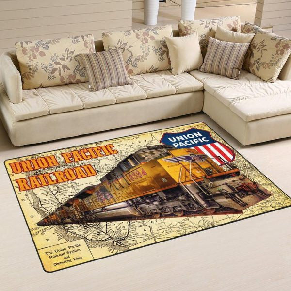 Retro Union Pacific Railroad Railway Train Area Rug Gift Idea For Train Lovers