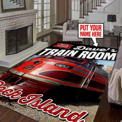 Personalized Rock Island Railroad Area Rug Home Decor Gift Idea For Train Lovers
