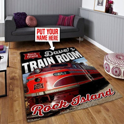 Personalized Rock Island Railroad Area Rug Home Decor Gift Idea For Train Lovers