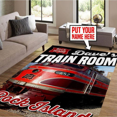 Personalized Rock Island Railroad Area Rug Home Decor Gift Idea For Train Lovers