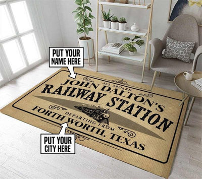 Personalized All Aboard Railroad Station Train Rug Decor