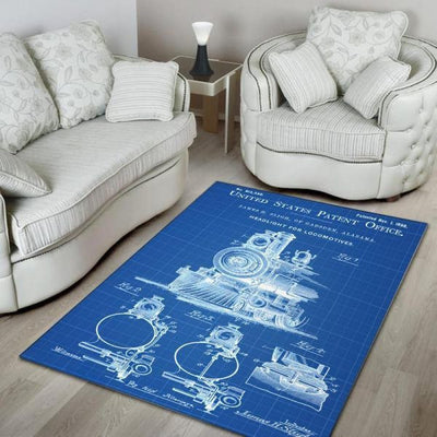 United States Patent Office Locomotive Blue Area Rug Home Decor