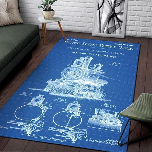 United States Patent Office Locomotive Blue Area Rug Home Decor