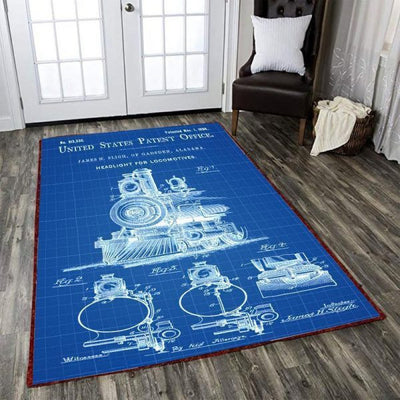 United States Patent Office Locomotive Blue Area Rug Home Decor