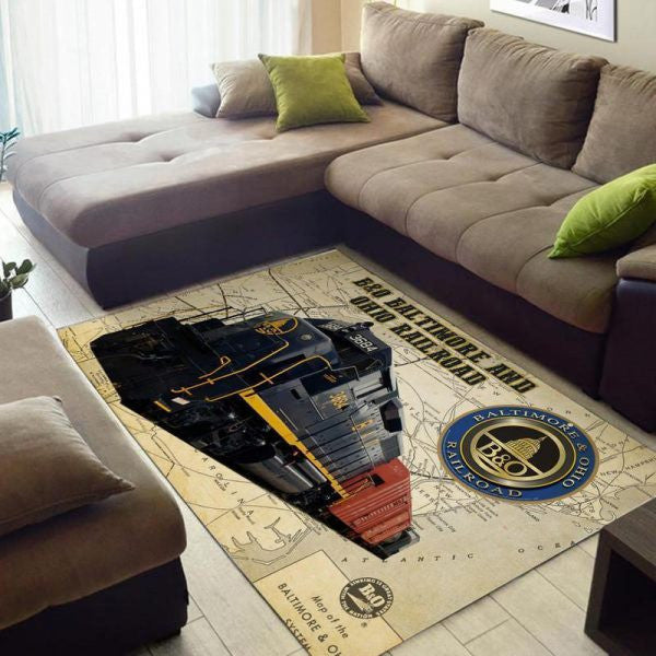Vintage B&O Baltimore and Ohio Railroad Area Rug