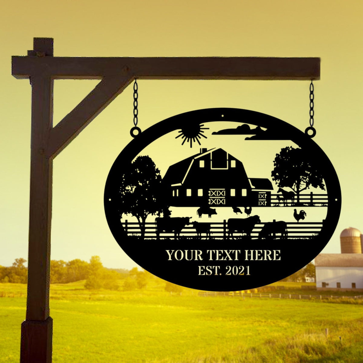 Custom Metal Farm Sign Cattle Ranch Barn Sign Farmhouse Decor Family Name Sign Farmer Gift Farm Scene Metal Animals Sign