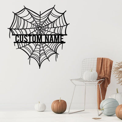 Personalized Halloween Heart Spider Web Metal Wall Custom Name Heart Sign Spider Web Monogram Fall Decor Gothic Decor