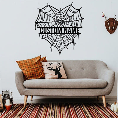 Personalized Halloween Heart Spider Web Metal Wall Custom Name Heart Sign Spider Web Monogram Fall Decor Gothic Decor