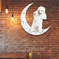 Dog Metal Sign White Poodle Sit On The Moon Gift for Dog Lover