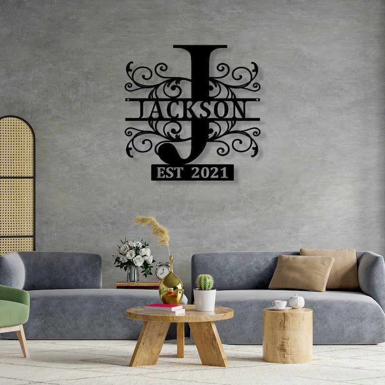 Personalized Name Metal Monogram Sign Custom Last Name Sign Split Letter Name Sign Metal Family Name Sign Door Hanger Outdoor Metal Sign