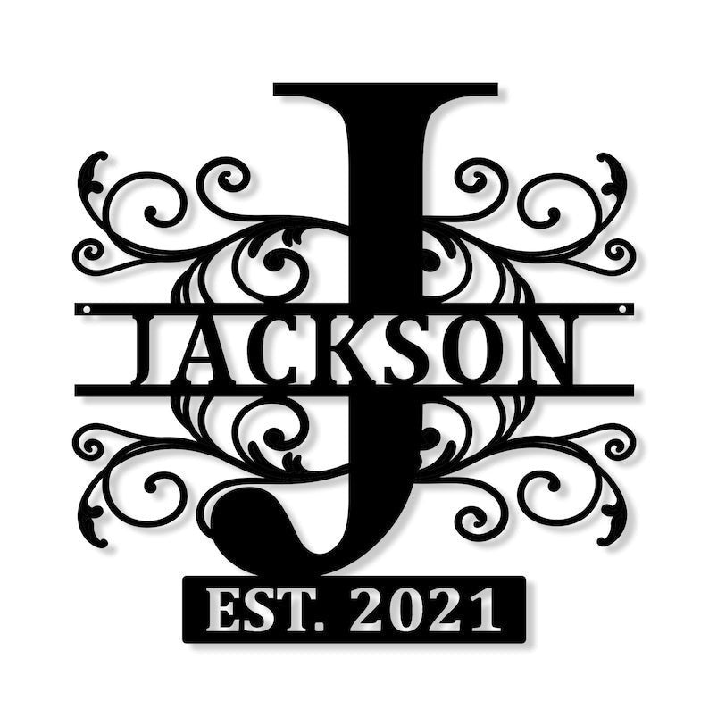 Personalized Name Metal Monogram Sign Custom Last Name Sign Split Letter Name Sign Metal Family Name Sign Door Hanger Outdoor Metal Sign