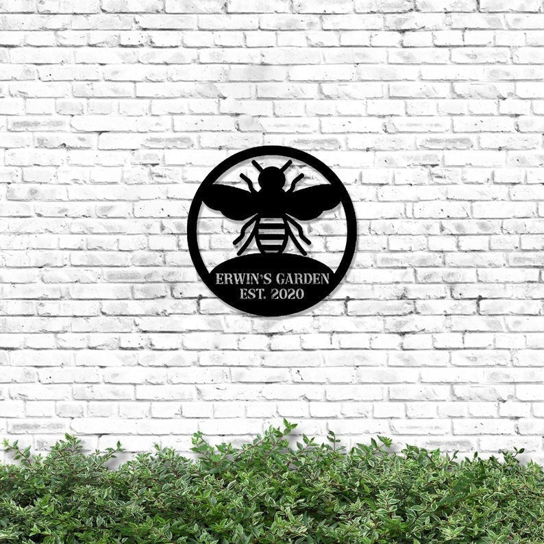 Bee Garden Laser Cut Metal Sign Bee Keepers Personalized Metal Bee Sign Bee Monogram Wall Hanging Gardening Decor