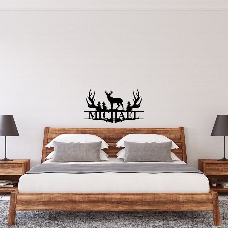 Deer Antler Name Sign Hunting Personalized Family Name Metal Sign Wedding Gift Birthday Gift Metal Monogram Sign Perso