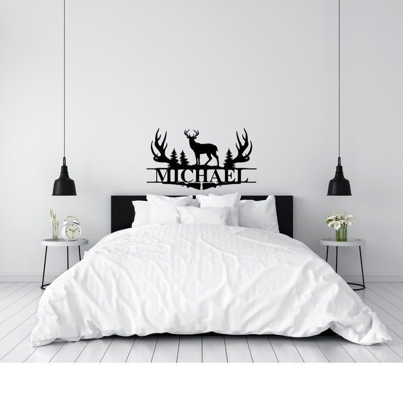 Deer Antler Name Sign Hunting Personalized Family Name Metal Sign Wedding Gift Birthday Gift Metal Monogram Sign Perso