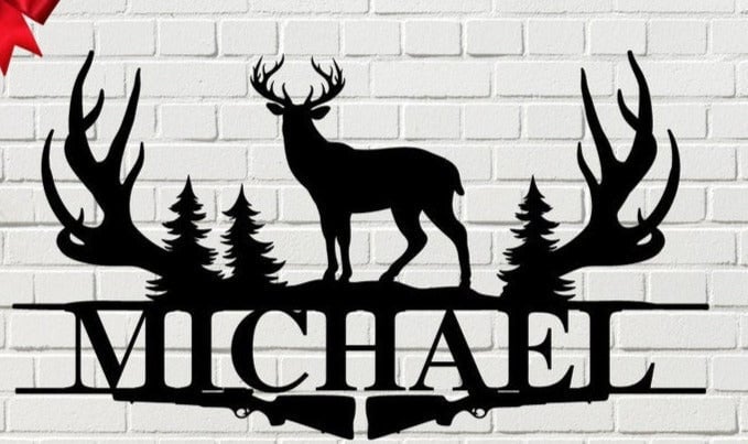 Deer Antler Name Sign Hunting Personalized Family Name Metal Sign Wedding Gift Birthday Gift Metal Monogram Sign Perso