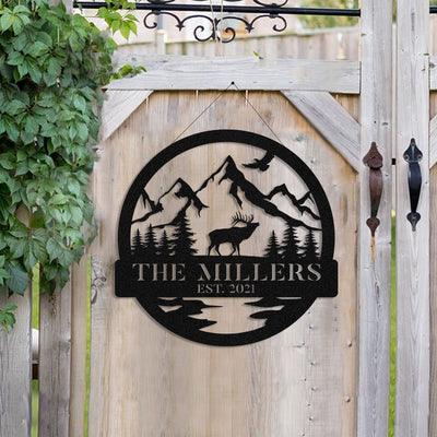 Personalized Family Name Date Elk Deer Hunting Hunter Metal Sign Monogram Custom Outdoor Cabin Lodge Camp Wall Decor Art Gift For Him Dad