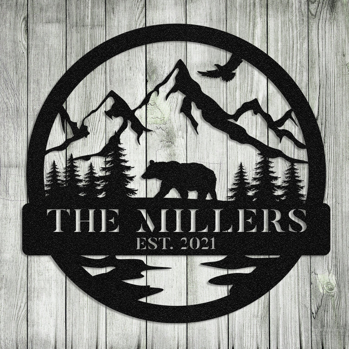 Personalized Family Name Date Bear Hunting Hunter Metal Sign Monogram Custom Outdoor Cabin Lodge Camp Wall Decor Art Gift For Him Dad