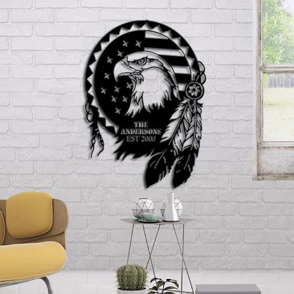Dreamcatcher With Eagle Customized Family Name Cut Metal Sign