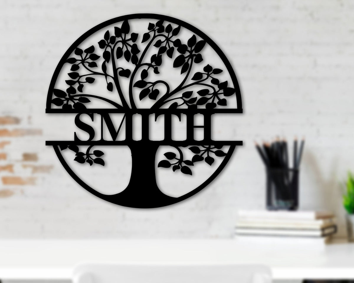 Family Spring Tree Last Name Custom Metal Sign