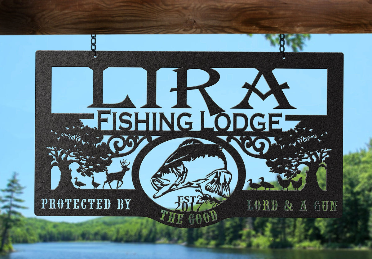Custom Fishing Lodge Metal Sign