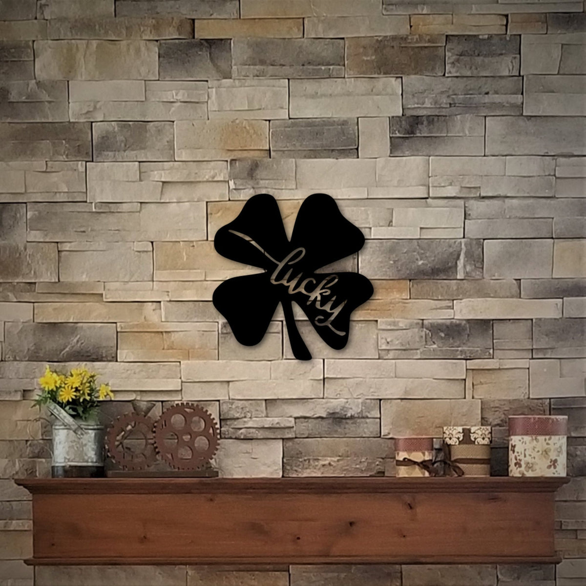 Lucky Four Leaf Clover Sign St. Patrick's Day Decor Metal Wall Decor Shamrock Ornament Four Leaf Clover Art Metal Word Art