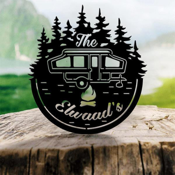 Camping Customized Family Name Cut Metal Sign