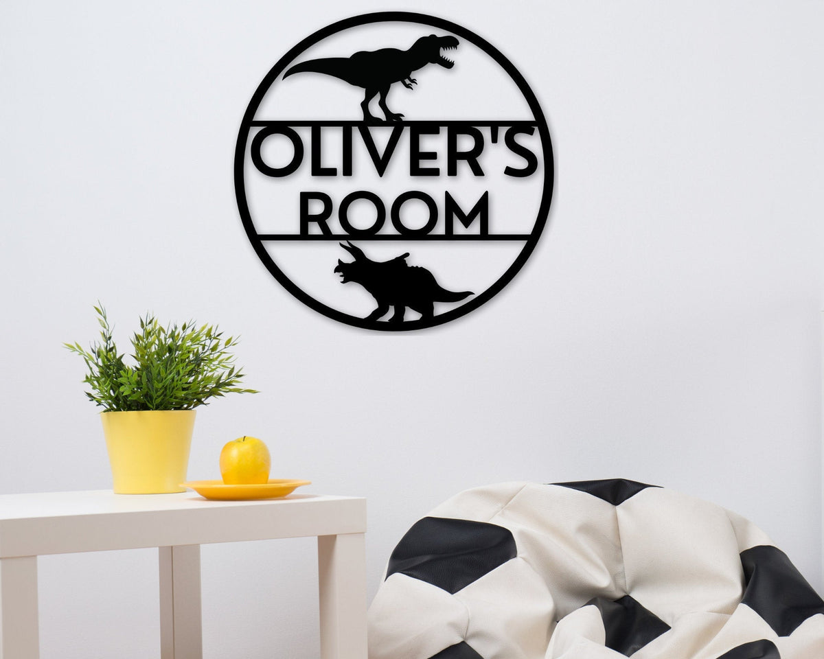 Personalized Sign Bedroom Decor Custom Name Sign Boys Room Gift For Boy Gift For Kid Custom Metal Dinosaur Sign Club House