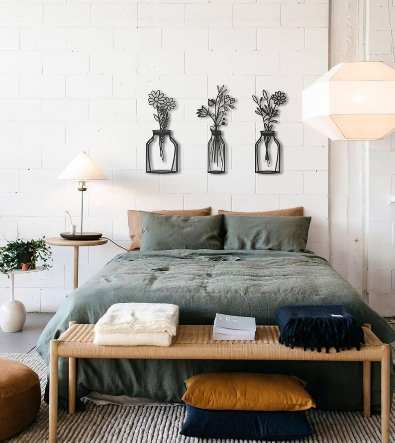Spring Flowers Sign 3 Set Metal Wall Decoration Metal Art Wall Hangings Geometric Wall Art Metal Sign Wall Sign Housewarming Gift