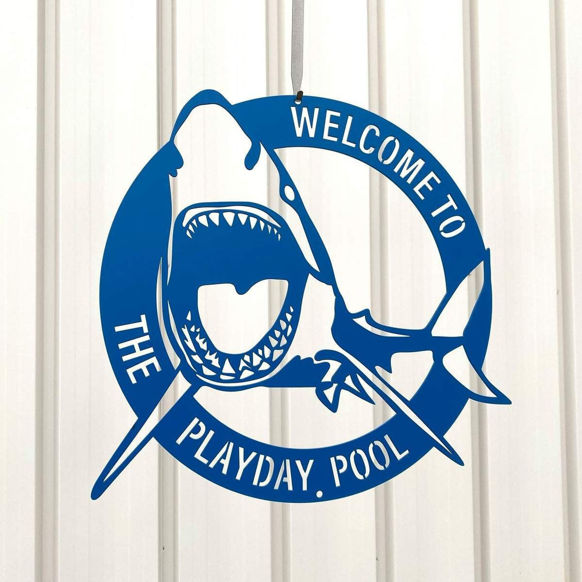 Poolhouse Shark Metal Sign Cut Metal Sign Metal House Sign