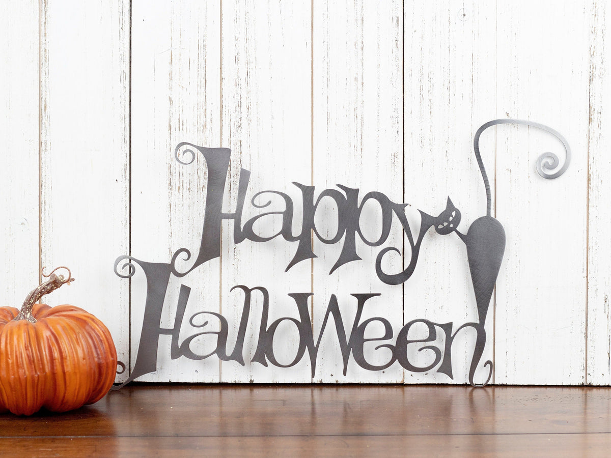 Happy Halloween Metal Sign Cat Halloween Sign Sign Halloween Decor Outdoor Sign Wall Hanging