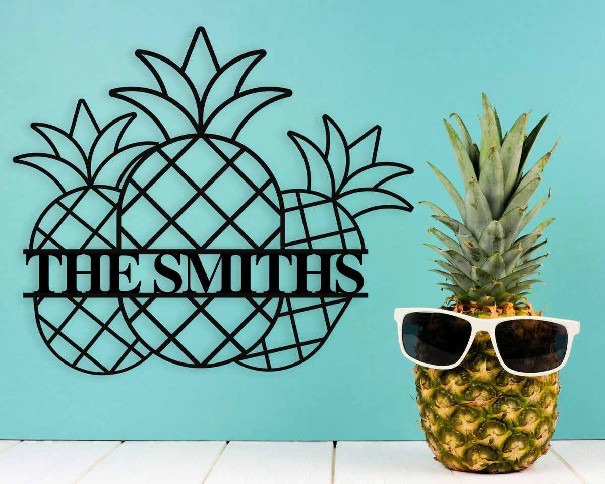 Pineapple Metal Sign Island Decor Pool Signs Personalized Family Name Metal Sign Outdoor Signs Last Name Sign