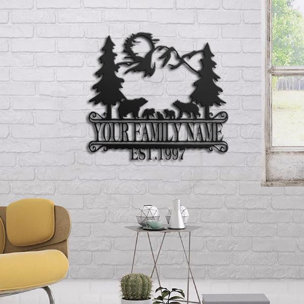 Family Bear Cut Metal Sign