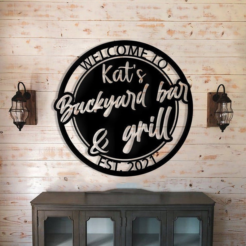 Personalized Backyard Bar & Grill Metal Wall Custom Family Kitchen Metal Sign Bbq Outside Wall Decor Patio And Porch