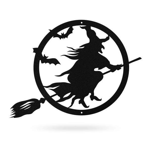 Halloween Witch Riding Broom Cut Metal Sign Metal House Sign