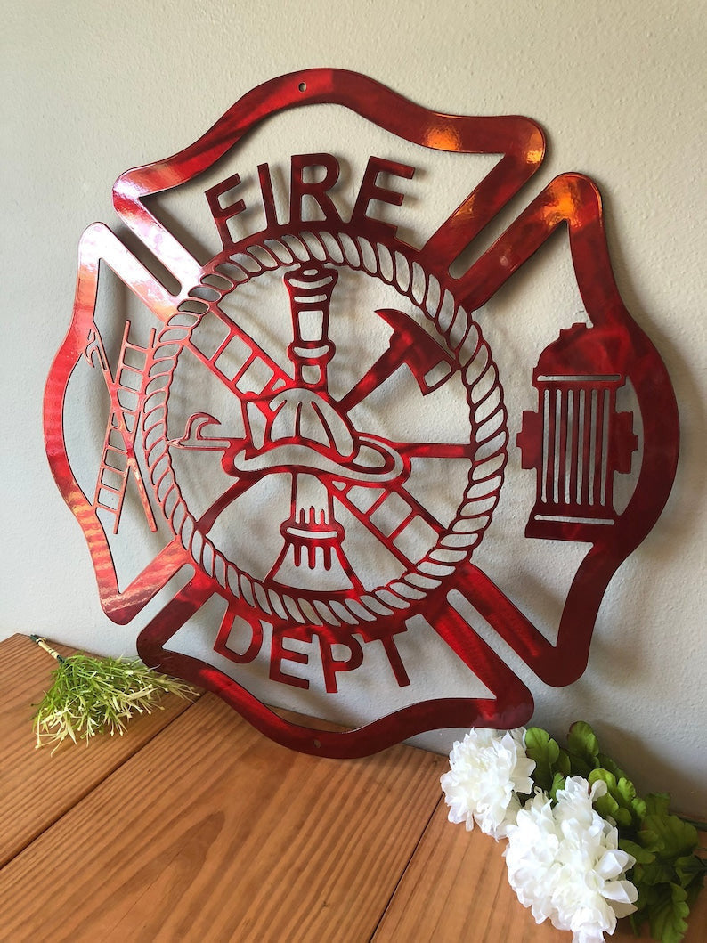 Firefighter Metal Piece Metal Home Sign Custom Metal Sign Rustic Metal Words first responders Firemen Firewomen