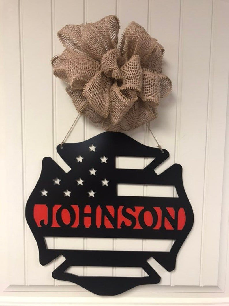 Firefighter Maltese Cross Monogram Door Hanger Personalized Gift Firefighter gift Fireman Gift for him Front door decor