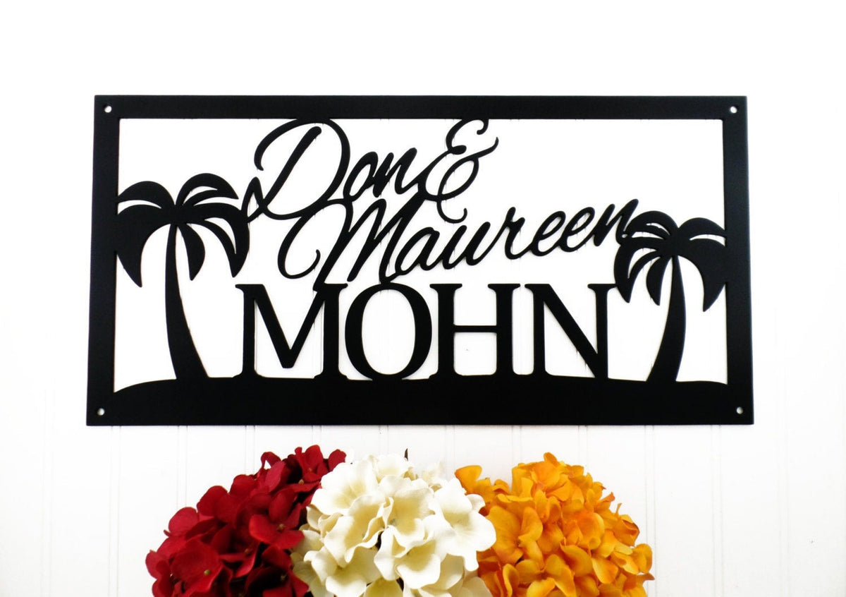Custom Beach House Metal Sign Palm Trees Family Name Sign Name Sign Outdoor Sign Tropical Beach
