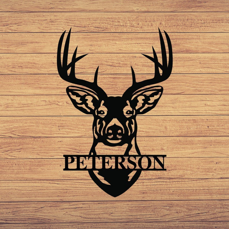 Deer Head Sign Deer Antler DecorDeer Hunter GiftDeer Camp SignChristmas Gift For HimDeer Name Metal Sign Fathers Day Gift