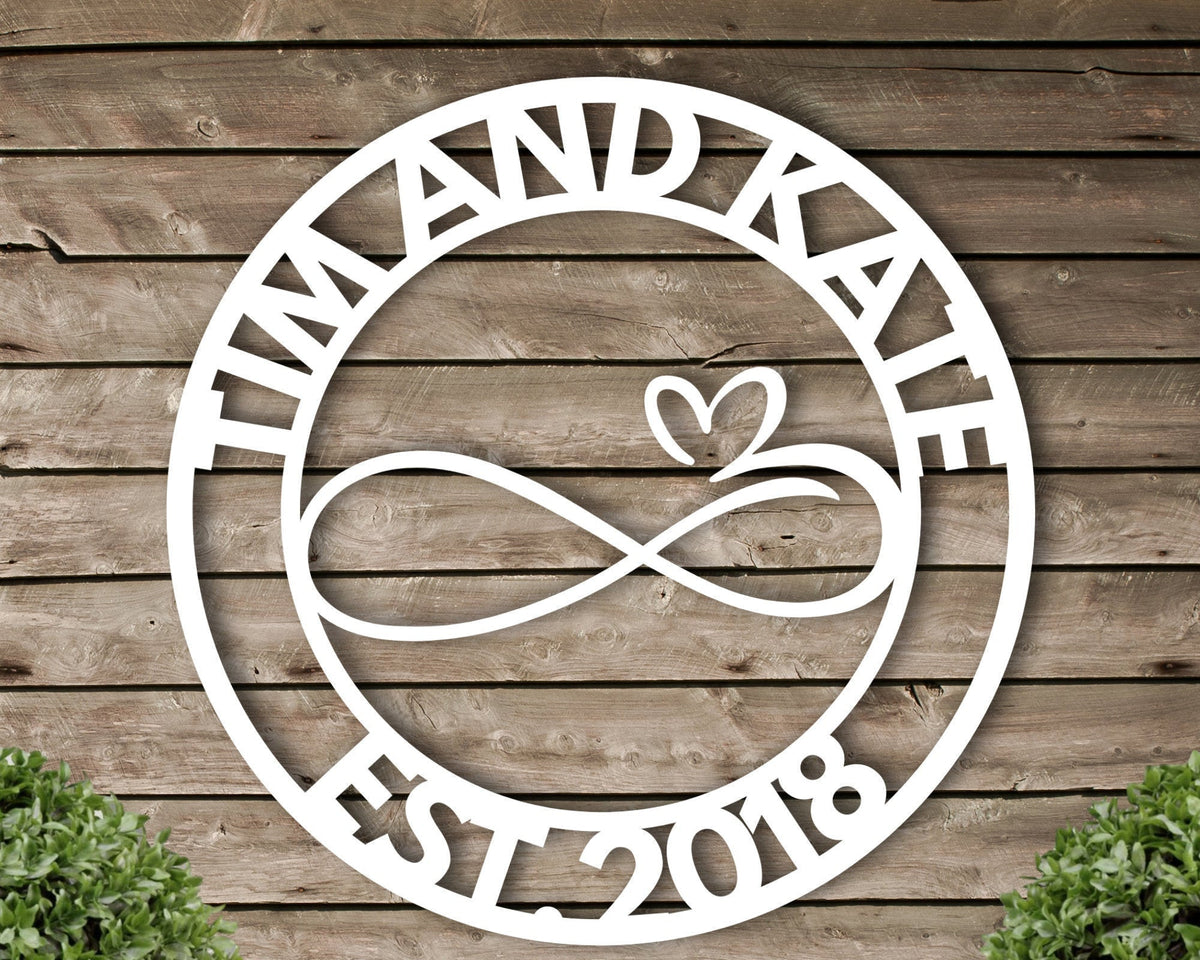 Personalized Metal Infinity Sign Anniversary Gift Newly Engaged Gift Custom Metal Sign Housewarming Gift Metal