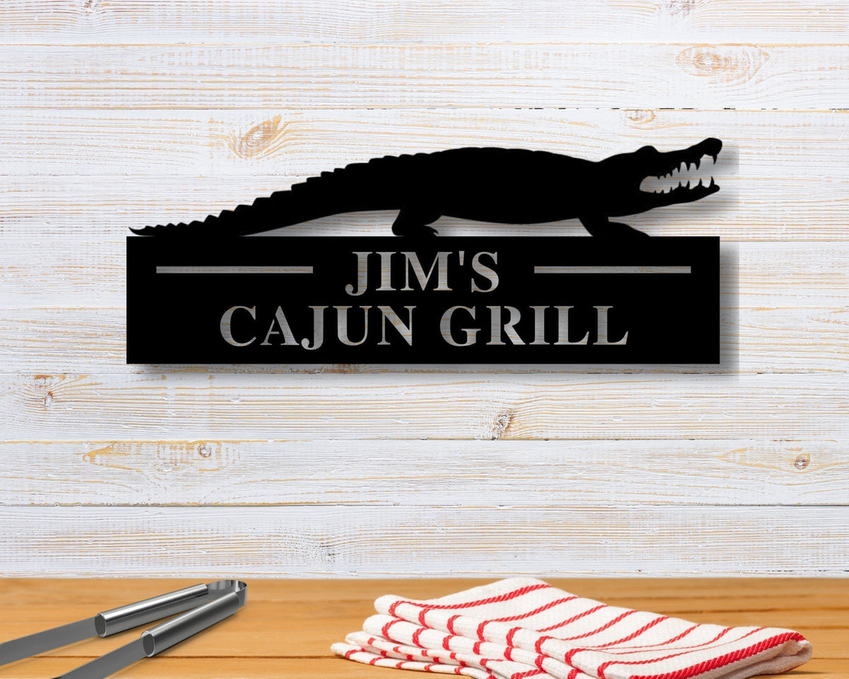 Personalized Metal Sign Cajun Raised Southern Raised Grill Sign Family Name Sign Custom Bbq Sign Custom Grill Sign Alligator Sign