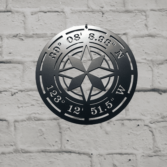 Star Compass Gps Coordinates Sign Cut Metal Sign Metal House Sign